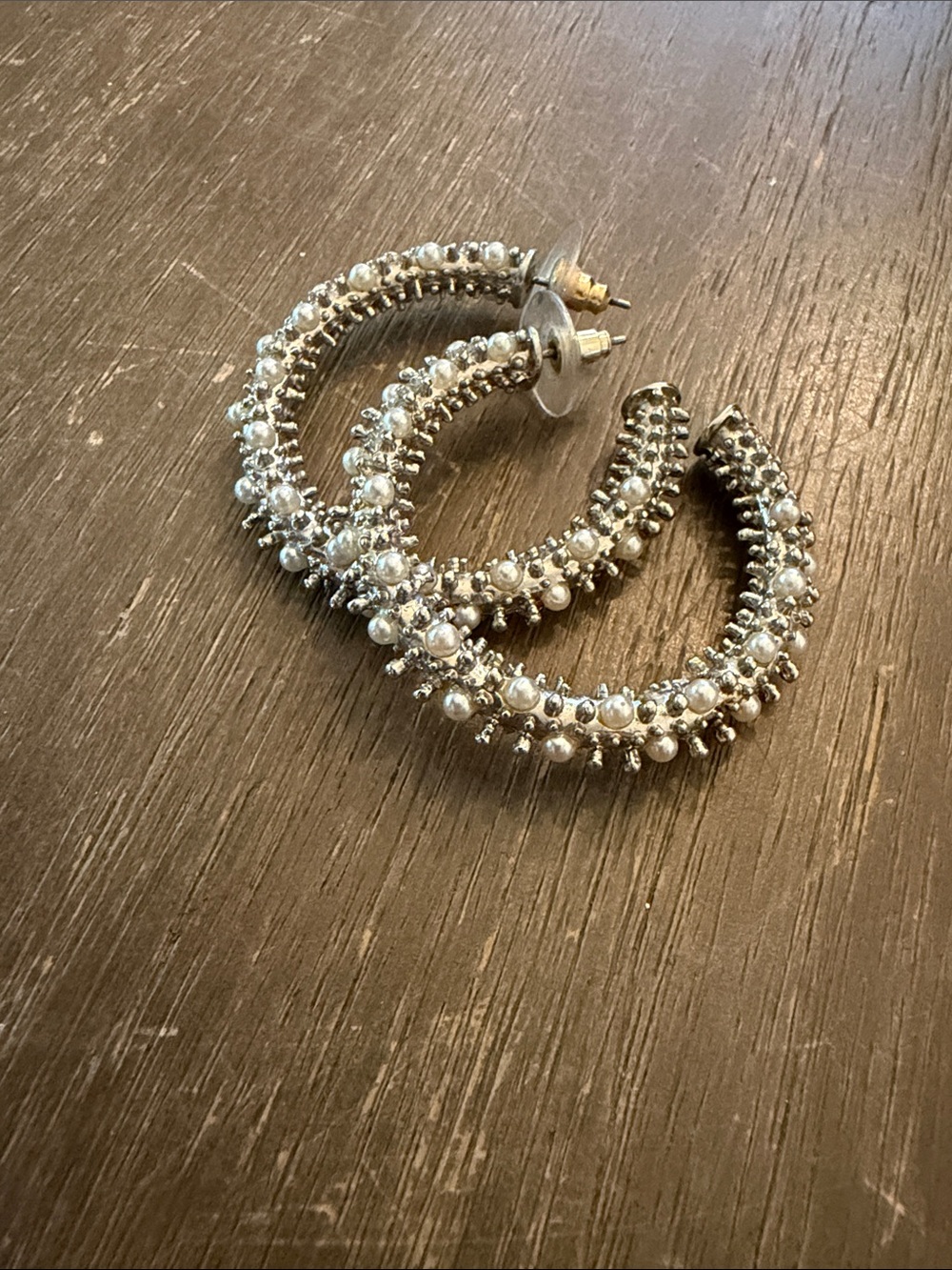 Silver Beaded Hoop Earrings - Women Jewelry